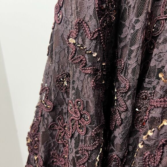 Sue Wong Nocturne Formal Dress Brown Lace Beaded Halter Maxi Size 8 - Picture 11 of 16